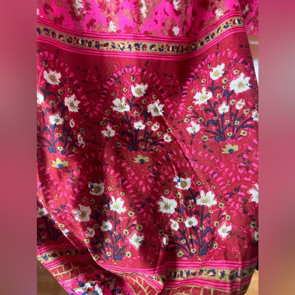 Joie Floral Peasant Blouse Fuchsia Ruffled Button Down Prairie Shirt Deep Pink - Picture 10 of 15